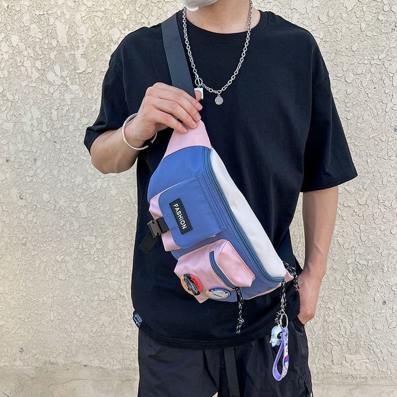 Saco de peito Street Wear ferramentas saco do mensageiro masculino mochila ins pequeno saco de esportes estudante único