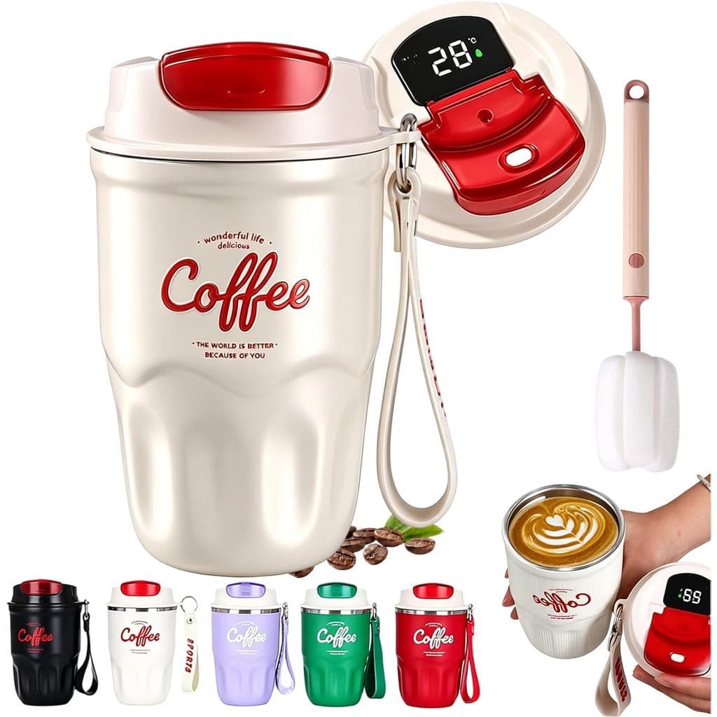 OfficeFlask, Canecas Térmicas de Viagem para Café, Café Portátil com Tampa e Alça, Garrafa de Aço Inoxidável, Mantém Beb