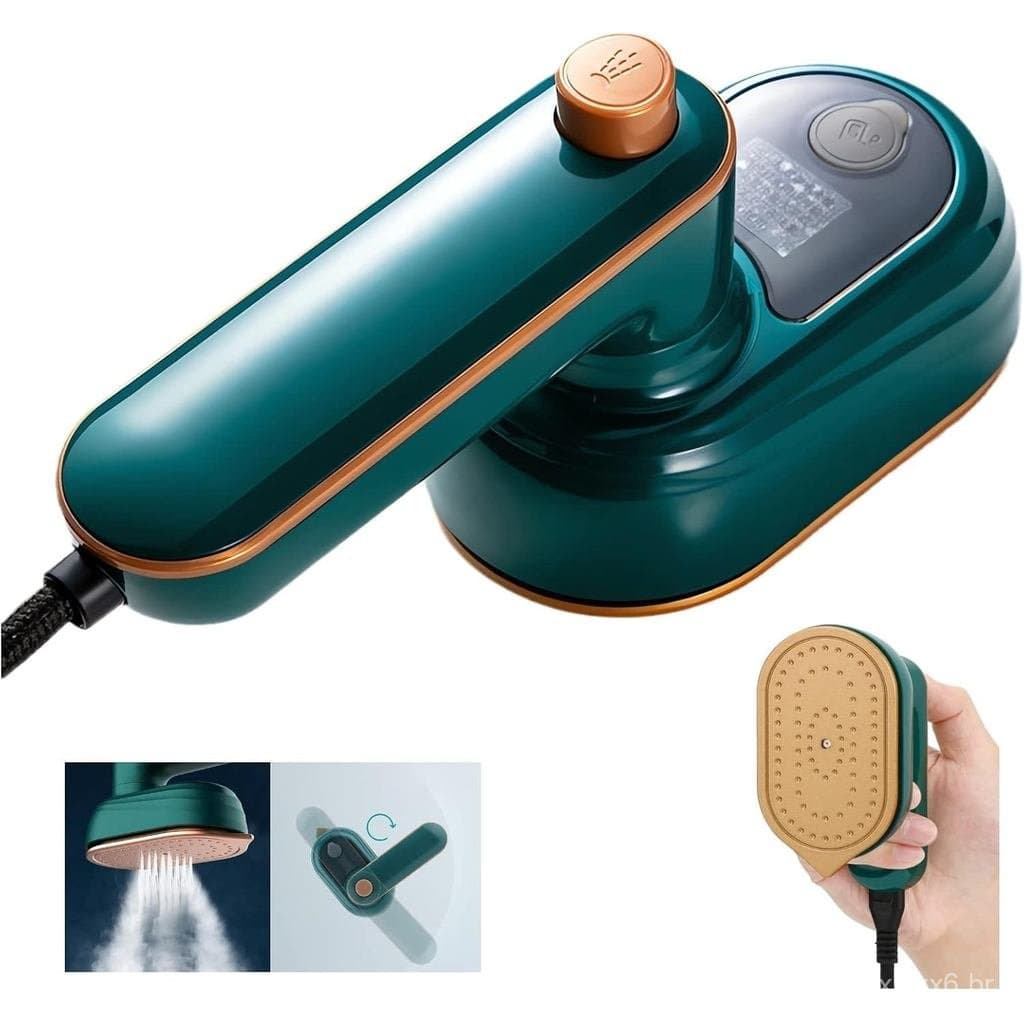 Ferro a vapor portátil verde para viagens e roupas, ferro de mão compacto, ferro dobrável pequeno para uso seco e úmido,
