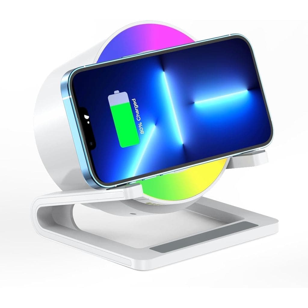 Carregador sem fio Qoosea de 15 W com alto-falante Bluetooth e luz noturna, carregadores sem fio com 5 modos de luz RGB,