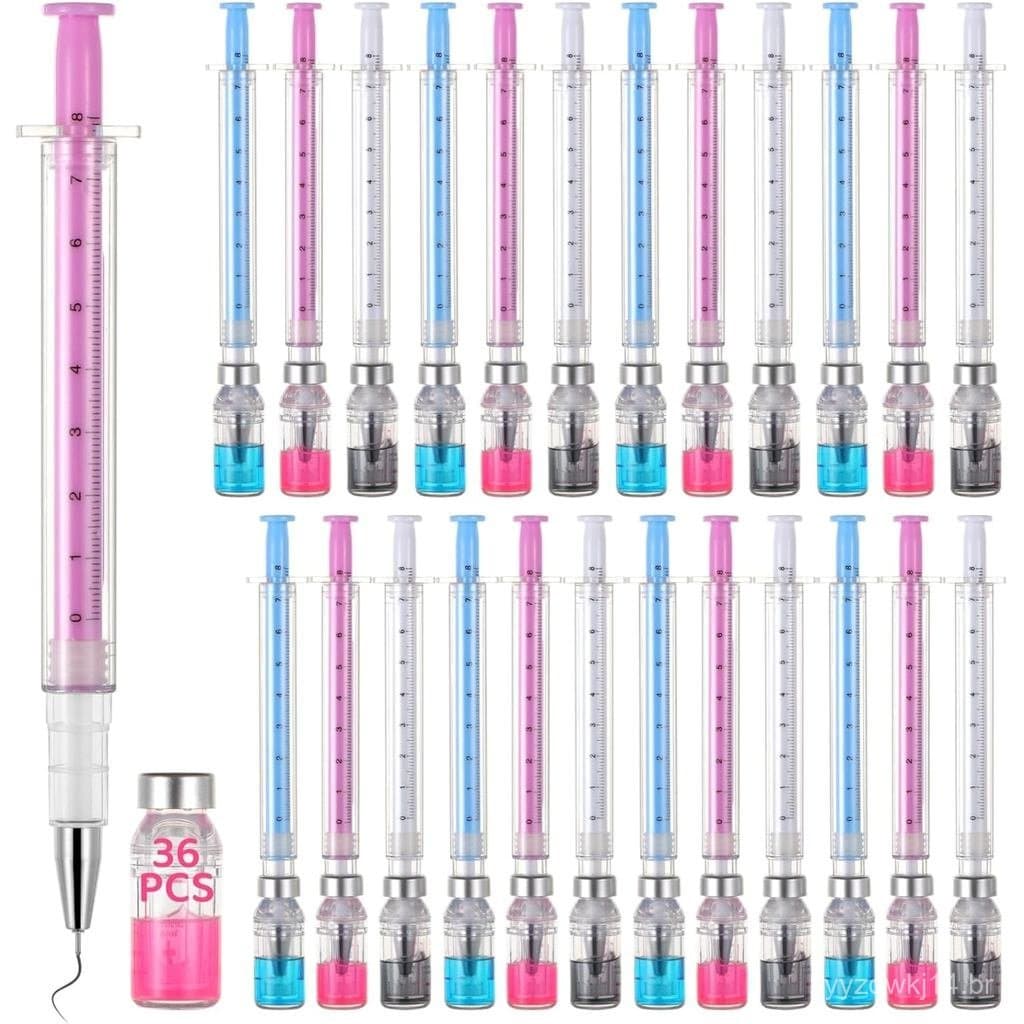36 Canetas Seringa, Caneta Seringa com Tinta Preta de 0,5mm, Caneta Gel com Tampa, Multicoloridas Divertidas par