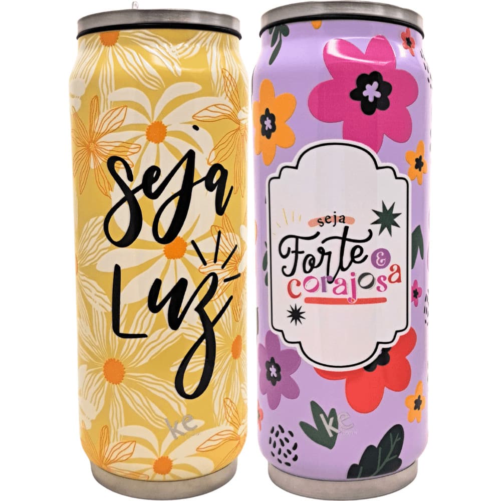 Garrafa Happy Latinha Inox c/ Canudo Retrátil 500ml - Modelos Sortidos