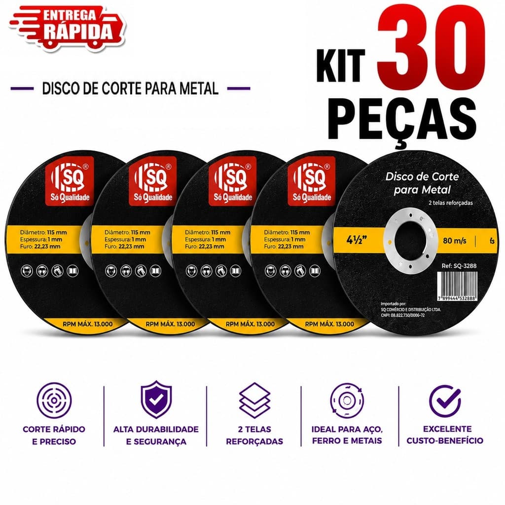 Disco Corte Fino 115mm Kit 30/25/15/10 para Metal Melhor Custo Benefício Corte Rápido Preciso