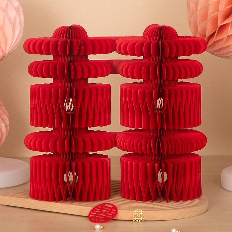 Decoração de bola em formato de favo de mel com o caractere "dupla felicidade" para decoração de quarto de casamento, ce