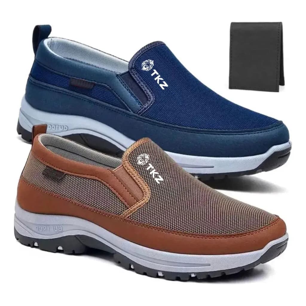 Kit 2 Pares Tênis Sapatilha Mocasssim Ortopedico  + Carteira