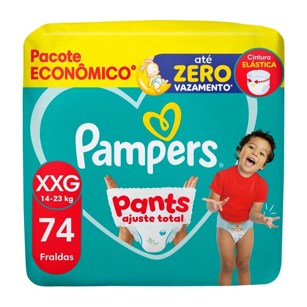 Fralda Pampers Pants Ajuste Total Tamanho XXG com 74 Unidades Descartáveis Pacote Econômico