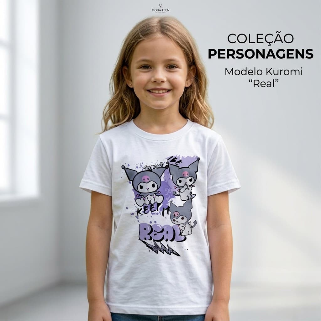 Camiseta Infantil Kuromi Camiseta Menina Branca Blusa Kuromi Real Roupa Infantil Estampada Camiseta Algodão Menina