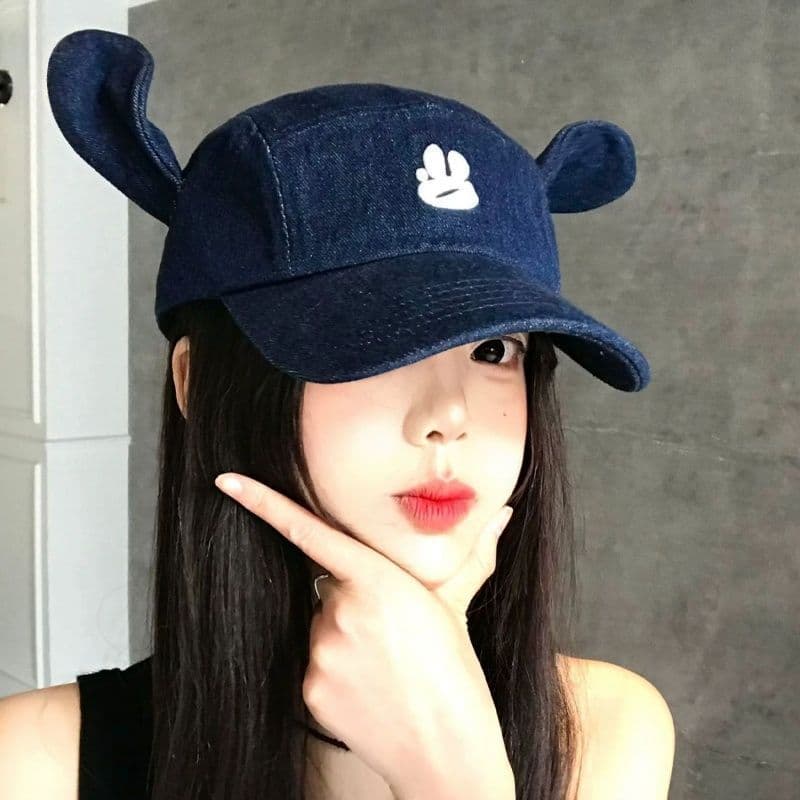 Bonito orelhas tridimensionais Denim boné de beisebol versão feminina macio topo pico boné protetor solar chapéu grande