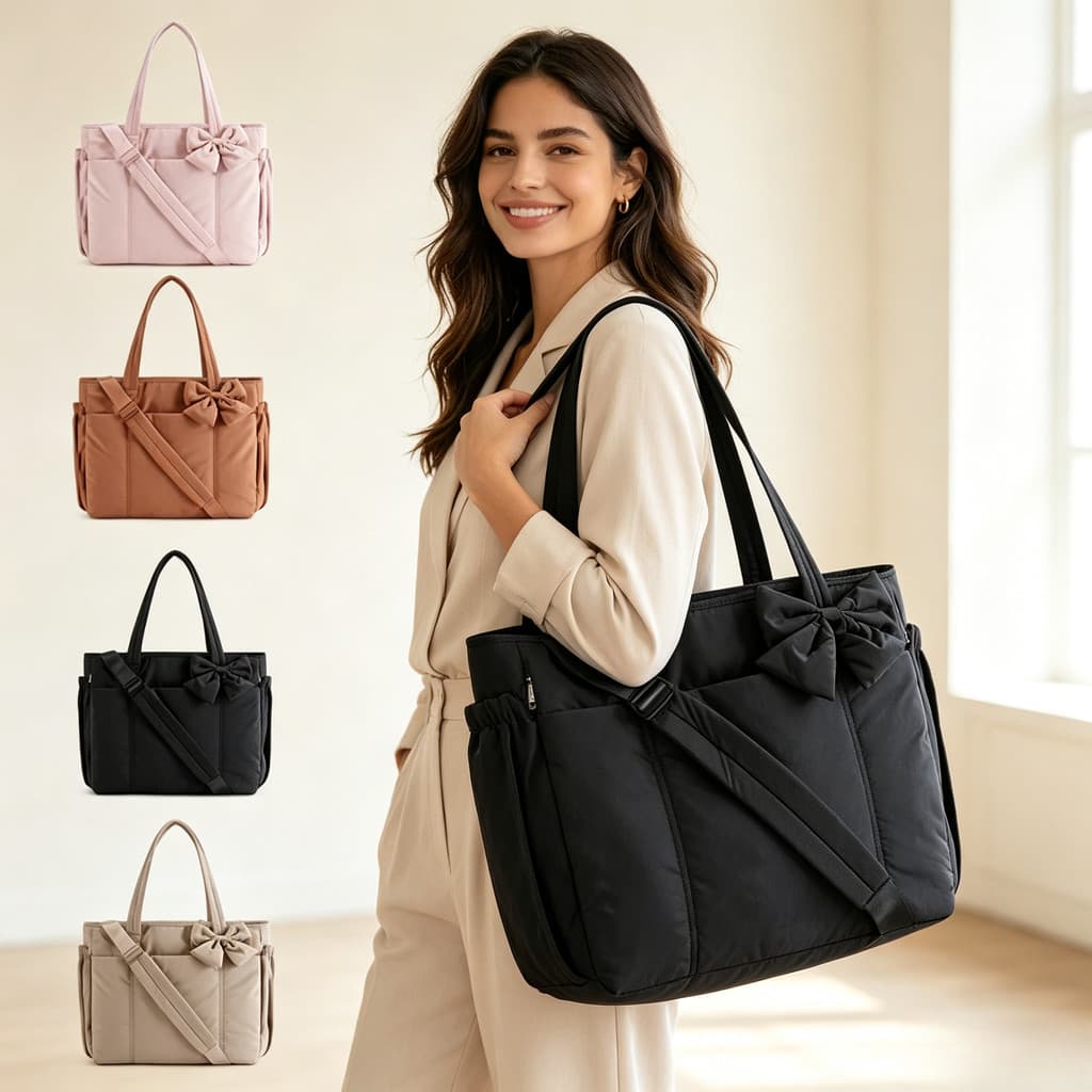 Bolsa de Ombro Feminina para Viagem/Exterior, Grande Capacidade, com Laço, em Algodão