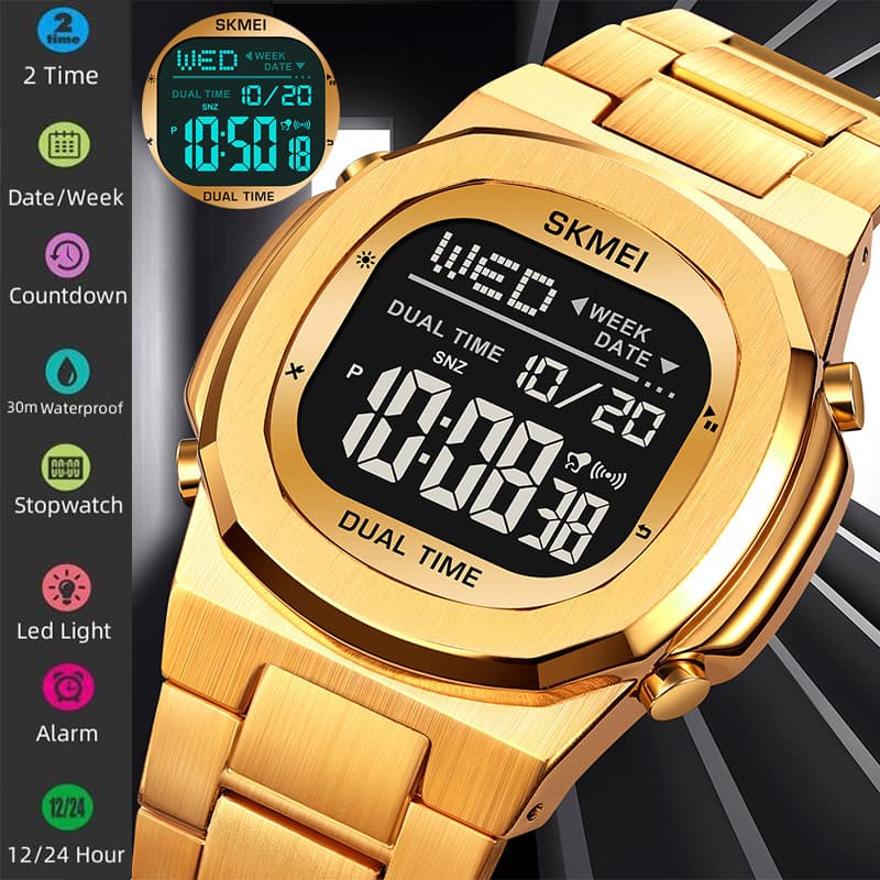 Skmei Steel Strap Relógios Digitais Led Para Homens Marca Original 30m À Prova D'água Relógio De Pulso Masculino D'água