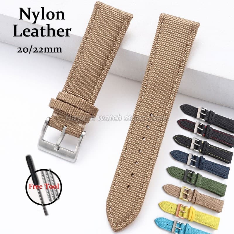 Pulseira De Couro Costurada De Nylon Premium 20/22mm Vela E Relógio Masculino Feminino Acessórios De Substituição