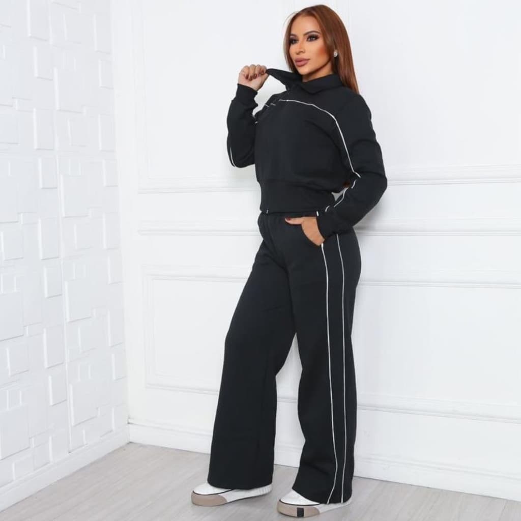 Conjunto Moletom Feminino Frio Agasalho Calça Tecido Flanelado Confortavel Envio Imediato