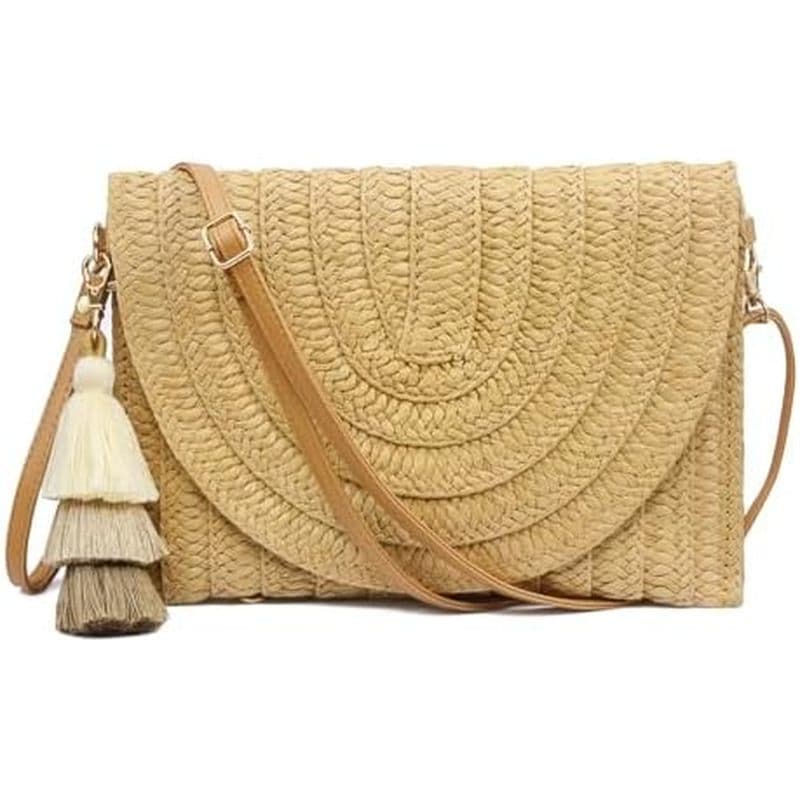 Aovtero Bolsa De Mão De Palha Feminina Crossbody Verão Praia Bolsas De Ombro Envelope Carteira