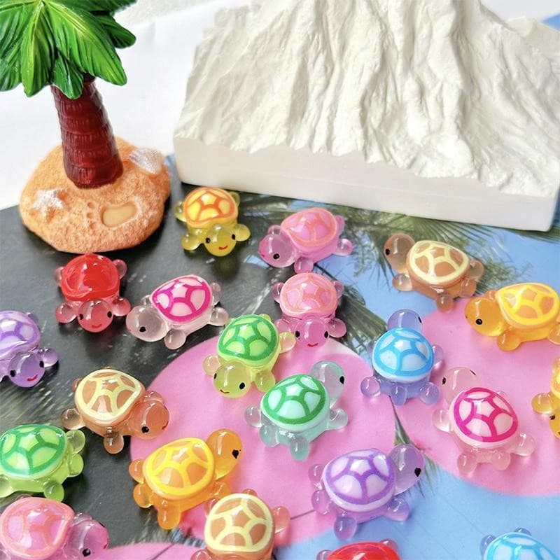 Decorador 10 Peças Bonito Desenho Animado Mini Tartaruga Luminosa Resina Estatueta Em Miniatura Ornamento Micro Paisagem