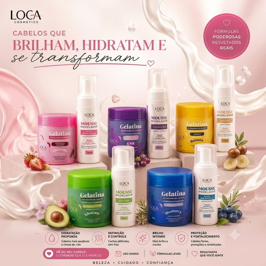 Kit Ativador Cachos Loca Cosmetics Gelatina 500g Mousse 150ml Definicao Anti Frizz Transicao Capilar