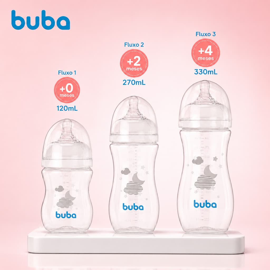 Kit 3 Mamadeiras Buba Easy Flow Bico Pétala Silicone Anticólica Sem Vazamento Recém-Nascido