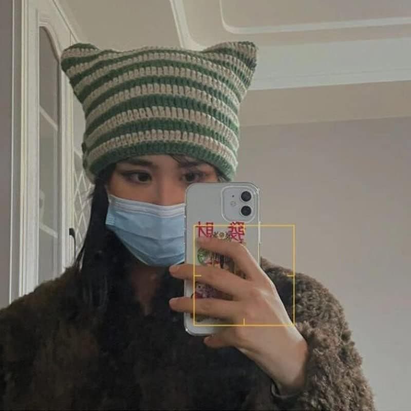 Chapéus De Crochê Para Mulheres Gorro De Gato Gorros Vintage Feminino Chapéu De Raposa Acessórios Grunge Desleixados