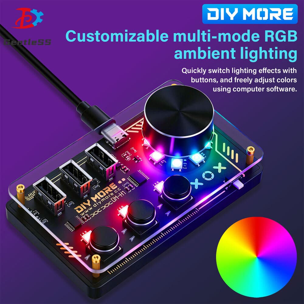 DC5V DM-H1 HUB Docking Station 3 Teclas Programáveis Personalizadas WS2812B RGB Luzes LED Teclado Personalizado Controla