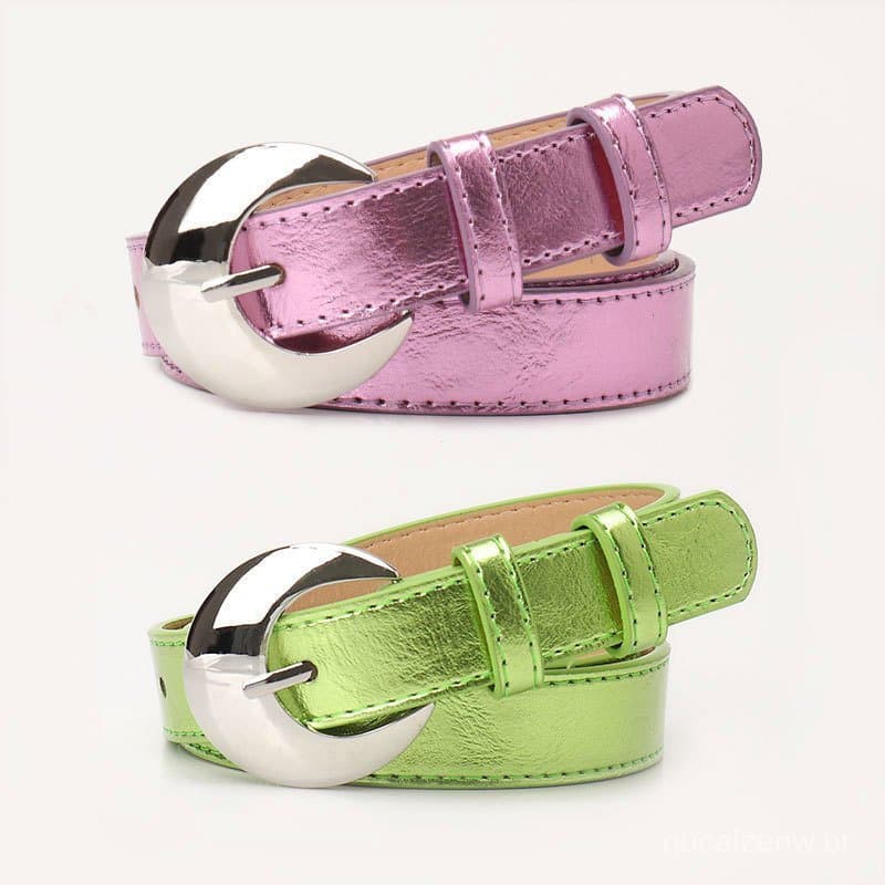 Cinto Feminino Elegante com Fivela de Lua, Estilo Coreano Simples, Cinto de Couro, Acessório para Decoração de Jeans FPA