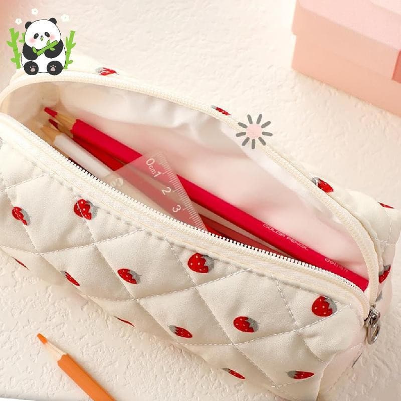 Estojo de Lápis Fofo de Morango VYKG, Bolsa de Armazenamento de Algodão com Padrão Estético, Presente Cosmético VRQ7