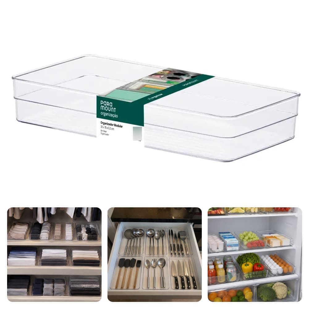 Organizador De Gaveta Geladeira Acrílico Caixa Organizadora 30x15x5,2cm Porta Objetos