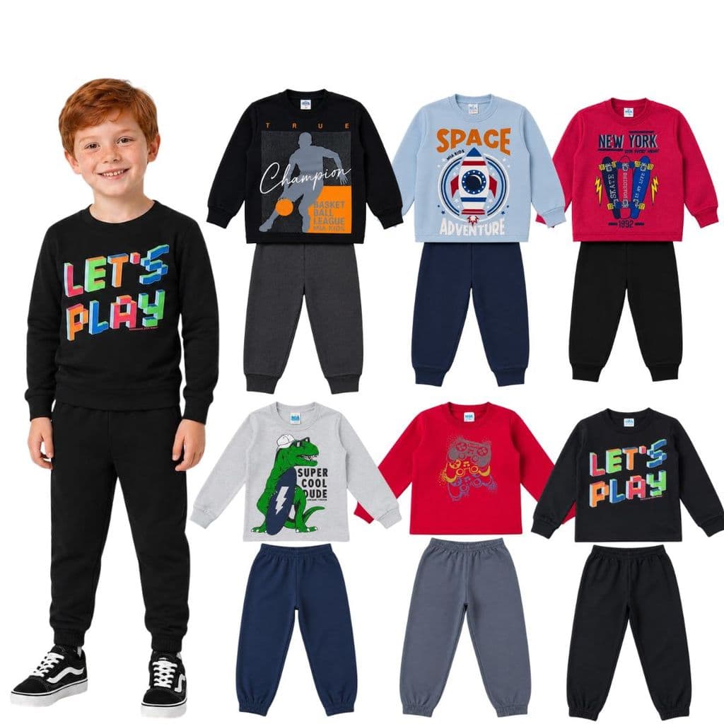 Kit Sortido 4 Peças de Roupas Masculino Infantil Inverno – 2 blusas casacos + 2 calças de 1 ao 12