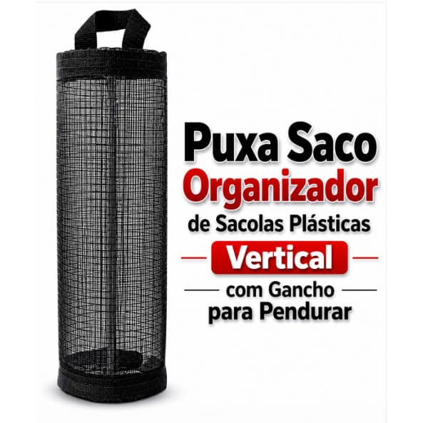 Puxa Saco Vertical Preto: Organize Sacolas Plásticas Facilme