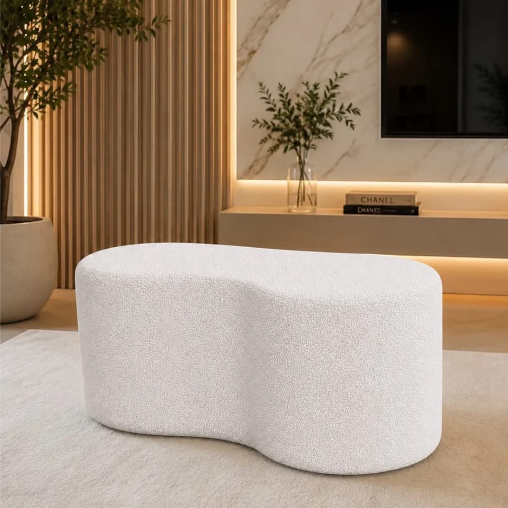 Puff Feijao Orgânico 80x45 Bouclé Variação De Cores Premium Moderno Curvo Luxo Momeentos Com A Familia Decoração