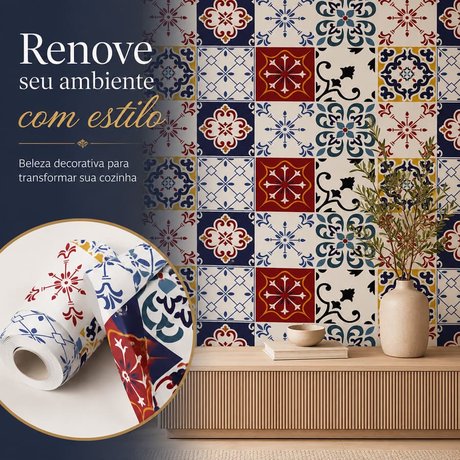 Papel de Parede Cozinha Lavavel Azulejos Adesivo Impermeável Autocolante 6 Metros