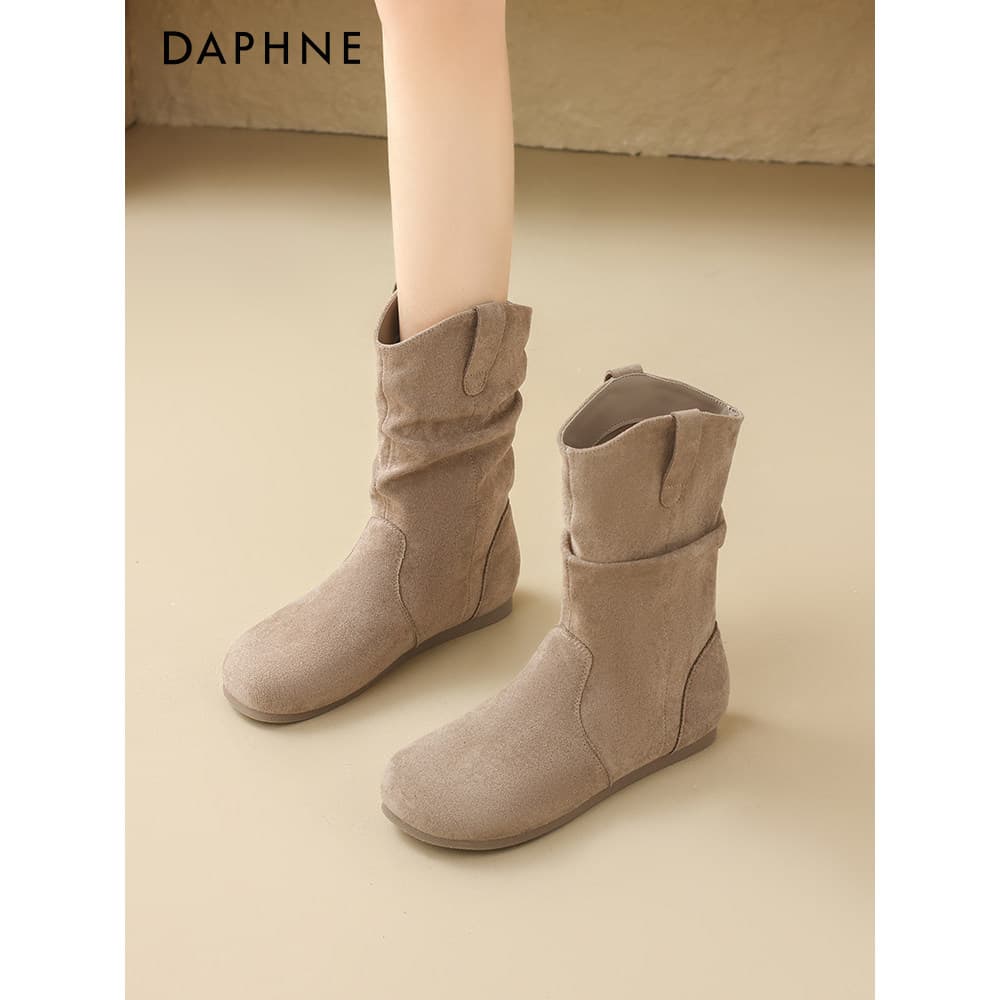 Daphne pilha botas femininas outono 2026 novo estilo Melade ocidental Cowboy botas gigante olhar Retro botas curtas