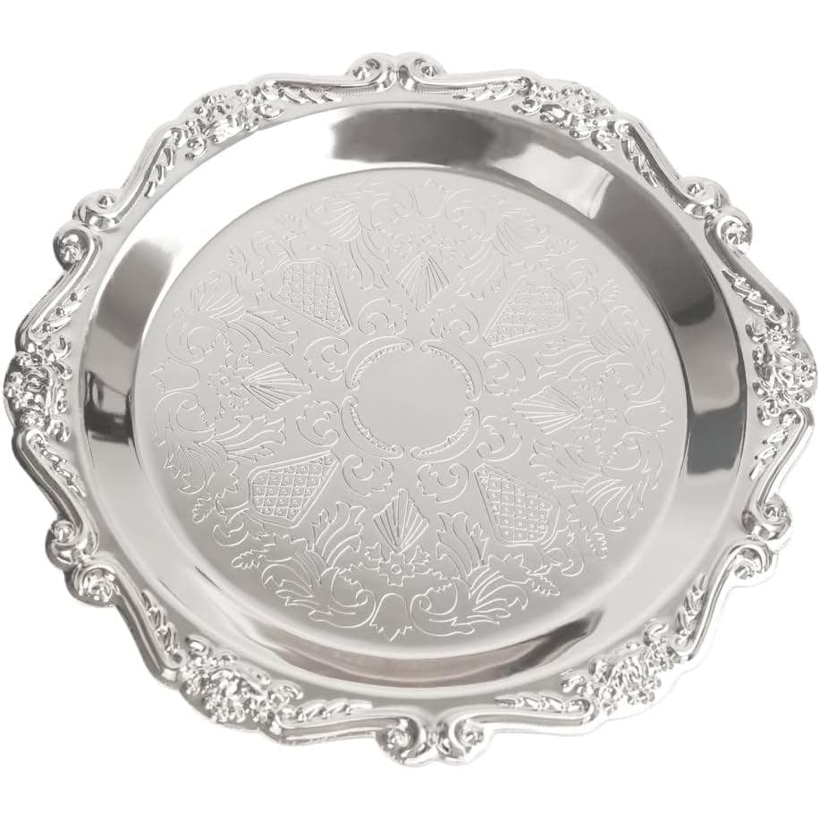 Bandeja Decorativa Vintage Prateada, Prato Decorativo Dourado de Luxo com Técnica de Escultura em Relevo para Aromaterap