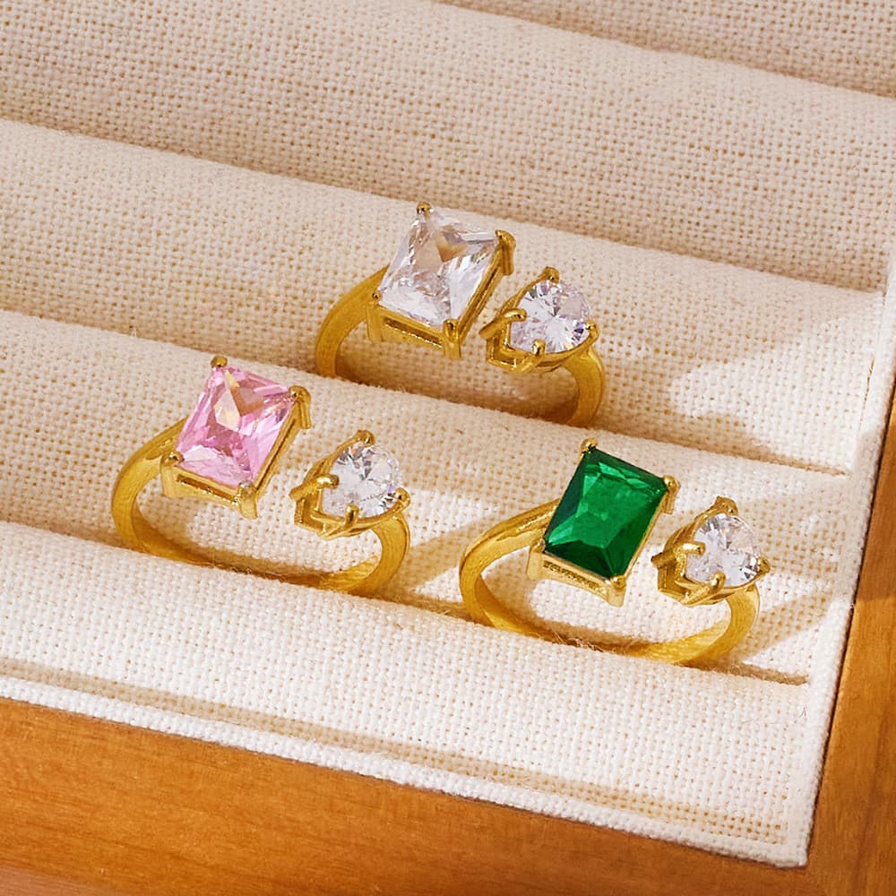 Anel de nicho retrô de verão moda feminina ajustável anel aberto de diamante colorido