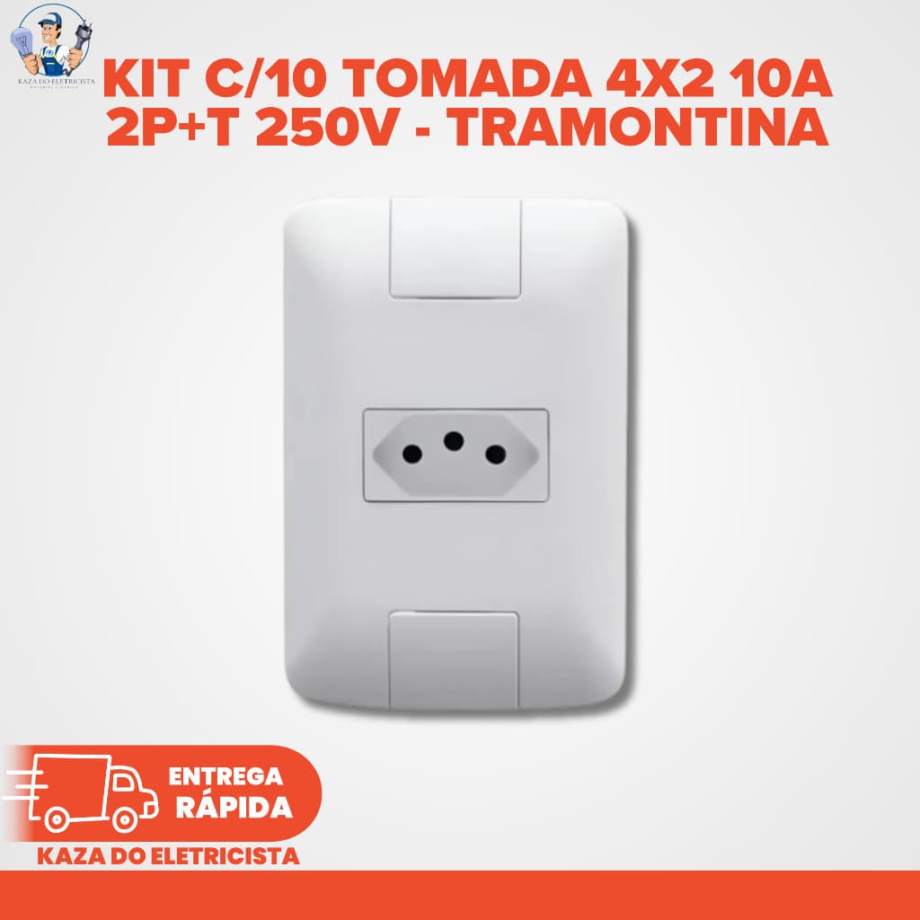 Kit com 10 Conjuntos Tomada 2P+T 10A 250V 4x2 Branco Linha Aria Tramontina 57241/010