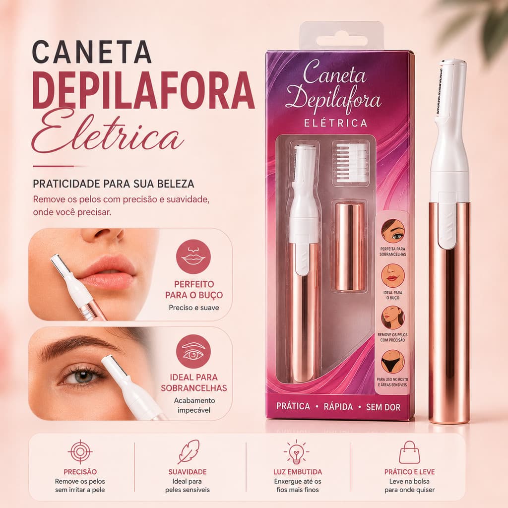 Caneta Depiladora Elétrica Aparador de Pelos Facial para Sobrancelha Buço e Rosto Feminino