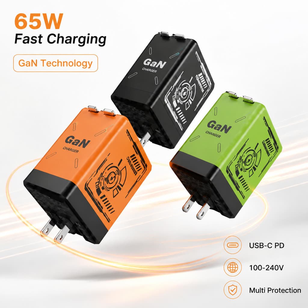 Carregador GaN Retrátil USB-C PD Rápido 65W com Cabo Lightning EU/UK Bivolt 100-240V 2026!