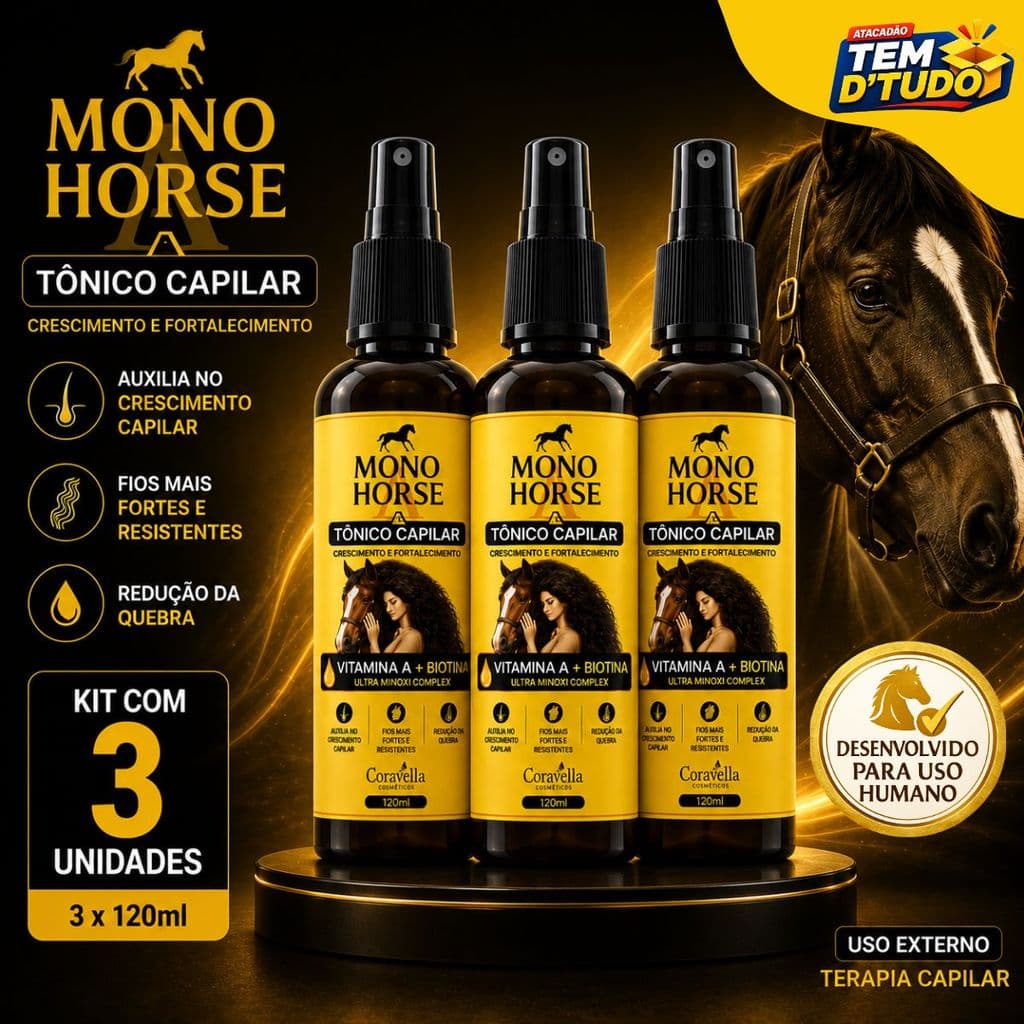 Kit 3 Tônico Capilar Mono Horse A Vitamina A Biotina Ultra Complex Aux. Crescimento Fortalecimento
