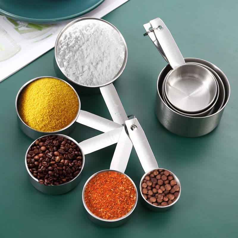Conjunto de quatro colheres medidoras, utensílios criativos para cozinha e confeitaria, copo medidor de aço inoxidável d