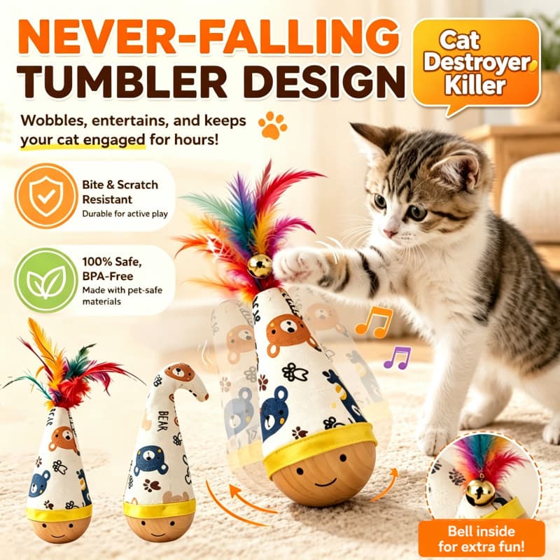 Estoque pronto Envio rápido!Brinquedo de gato com copo de madeira com pena auto-balanço resistente a arranhões e resiste