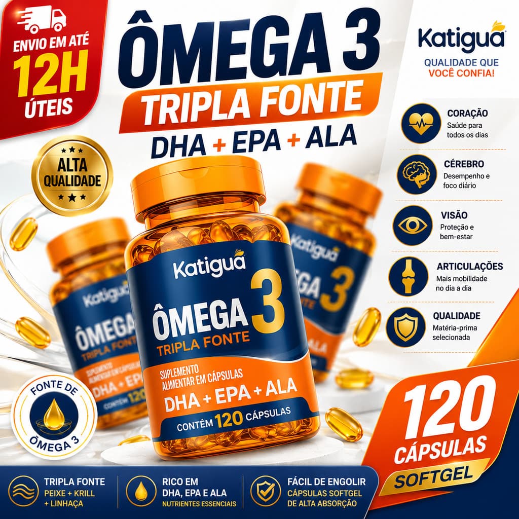 Ômega 3 EPA DHA ALA Tripla Fonte Suplemento Em Cápsulas 120 Caps