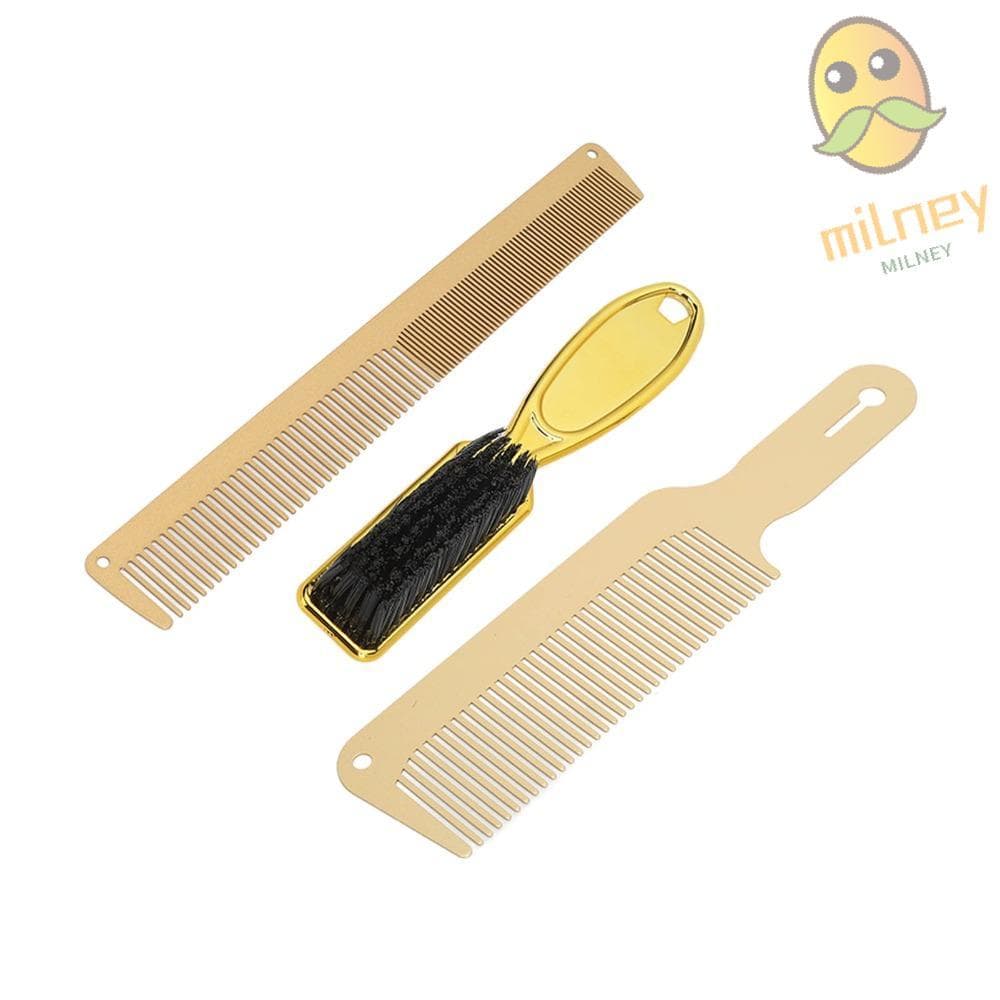 Pente De Corte De Cabelo MILLNEY , Conjunto De Barbeiro Antiestático De Cor Dourada , Escova De Barba Multifuncional Por