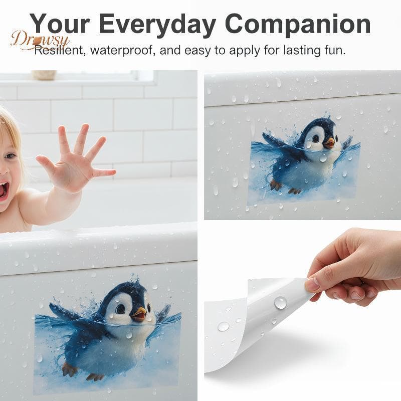 Drowsy Bonito Pinguim De Natação Banheiro Stier À Prova Dwaterproof Água Auto-Adesivo Criativo Tampa Decalque Para Casa