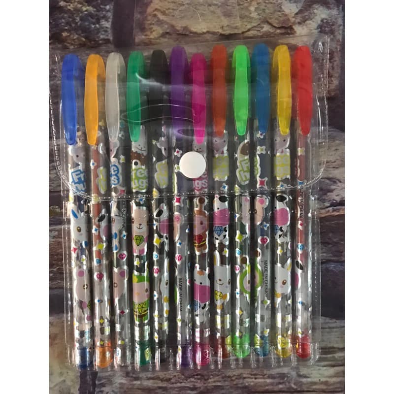 12 Canetas em gel - cores sortidas - brilho