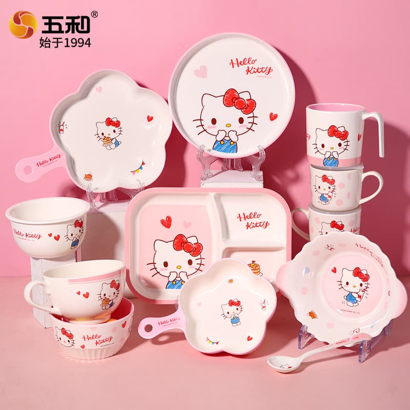 Wuhe querida olá Kitty utensílios de mesa das crianças bonito copo de água tigela do bebê casa jardim de infância prato