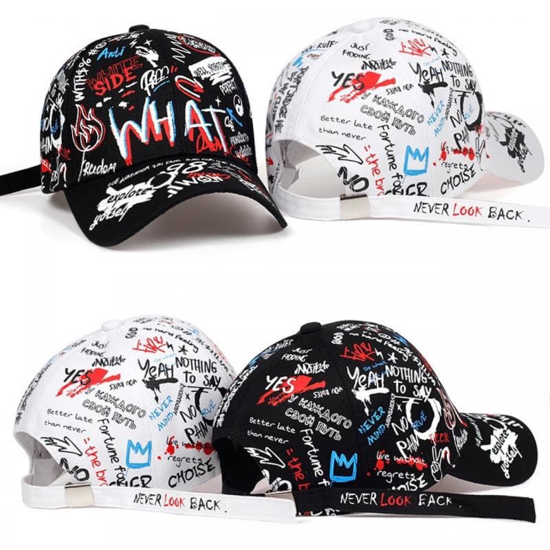 Boné de Beisebol Estilo Graffiti com Aba Curva, Boné de Rua com Personalidade para Homens e Mulheres, Boné Hip-hop da Eu