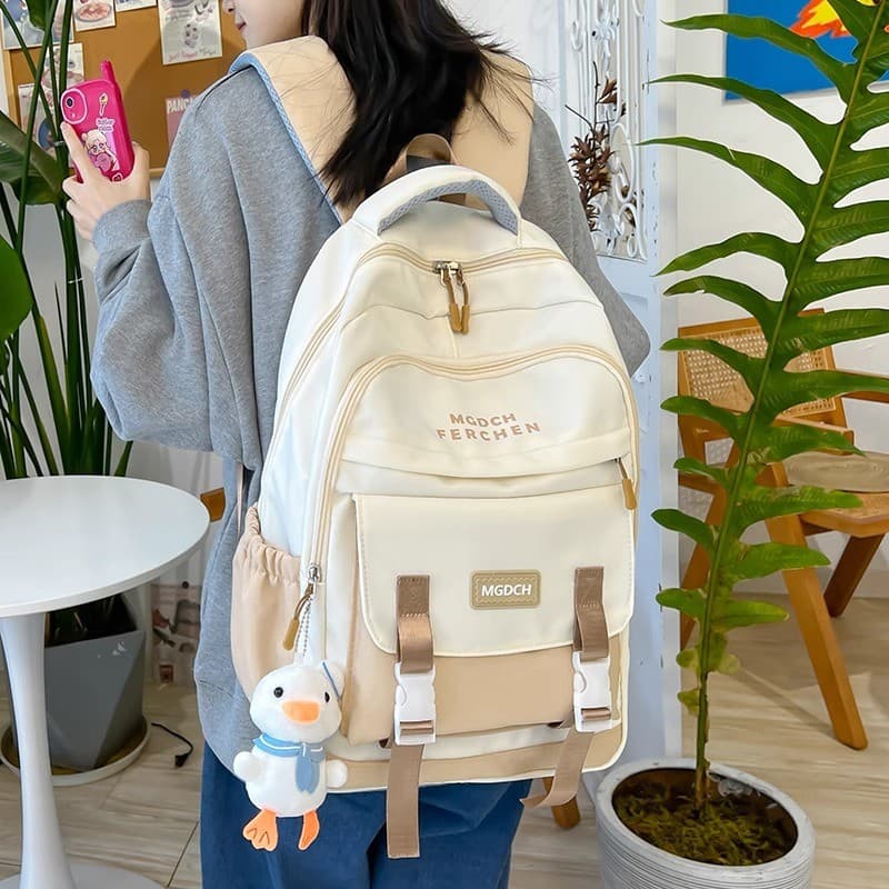 Mochila feminina estudantes do ensino médio estudantes universitários grande capacidade leve contraste cor mochila ins h