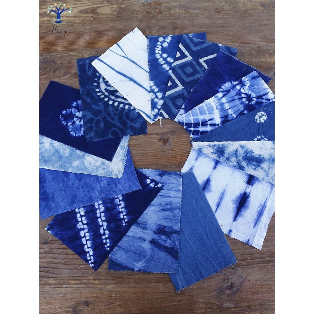 Azul Yan Tie-dye retalhos bloco planta azul tintura DIY tecido pequeno bloco pano cabeça cartão de cor Zero pano pacote