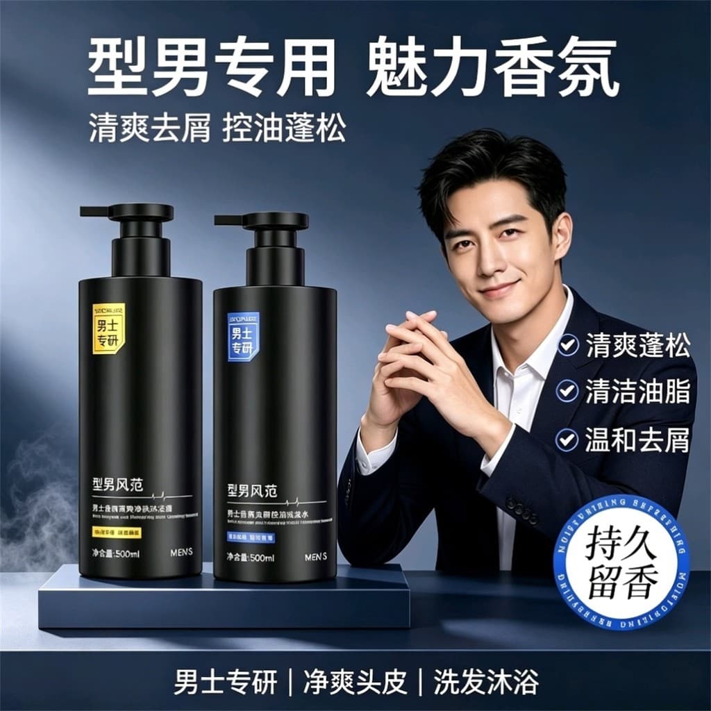 Leonlai Shampoo masculino com controle de óleo anticaspa refrescante shampoo fofo Gel de banho com fragrância de grande