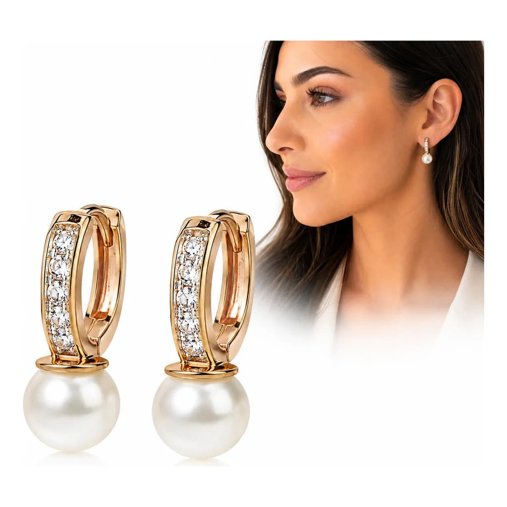 Brinco Argola Cravejada Zircônias cristal E Pérola Banhado Ouro 18k
