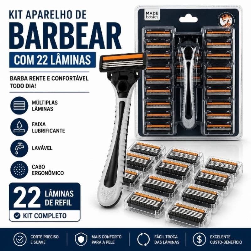 Kit Aparelho de Barbear com 22 Lâminas Refil Lavável Multi Lâminas Cabo Ergonômico