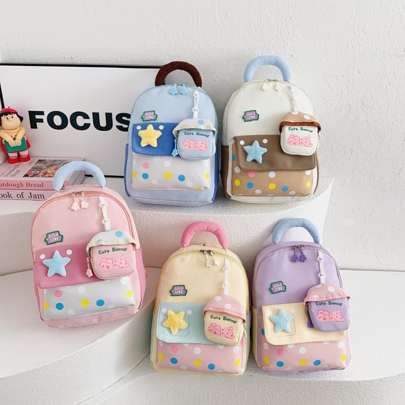 Mochila de jardim de infância para classes pequenas e médias, mochila infantil com design de cores em bloco e desenhos a